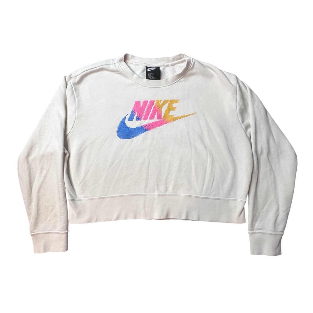Nike Sweatshirt Womens L White‎ BV2800-030 Sportswear Essential Pixel Logo Crop